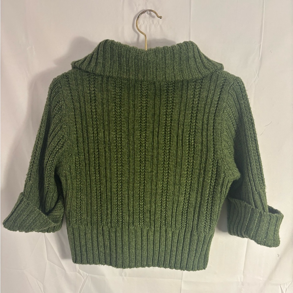 Y2K Chunky Green Cable Knit Collared Crop 3/4 Sleeve Sweater Size L - Picture 4 of 16